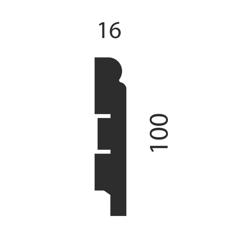Плинтус под покраску AP76, белый, 100x16x2400 мм, с пазом